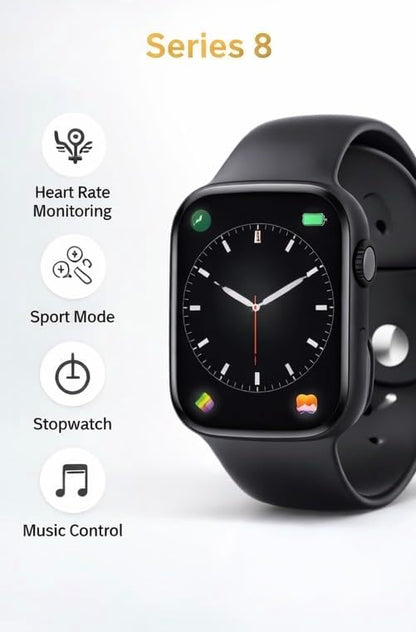 W26 Pro Max Smart Watch, Series 8 Style, Bluetooth Calling, Heart Rate Monitor, Sports Modes, Bonus Wireless Earbuds