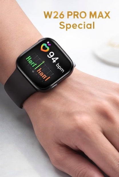 W26 Pro Max Smart Watch, Series 8 Style, Bluetooth Calling, Heart Rate Monitor, Sports Modes, Bonus Wireless Earbuds